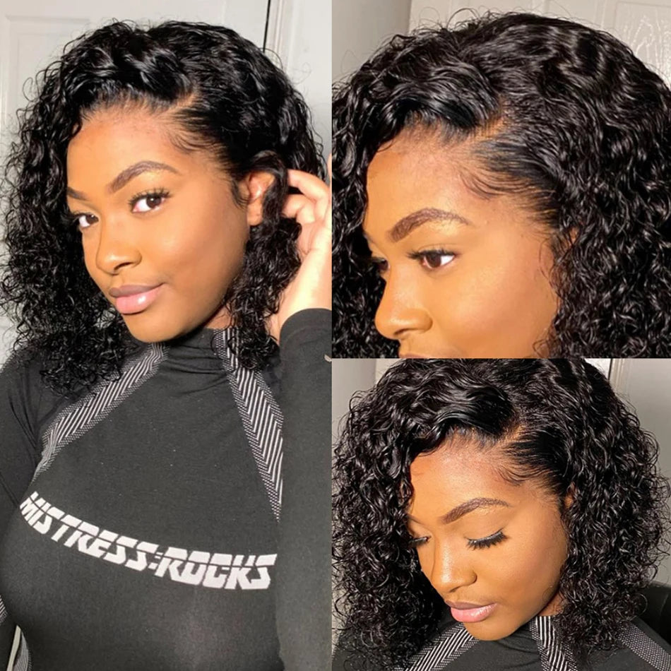 Short Curly Bob Human Hair Wigs For Women 13x4 Deep Water Curly Wave Lace Front Wig Glueless Curly Bob Wig Deep Wave Frontal Wig