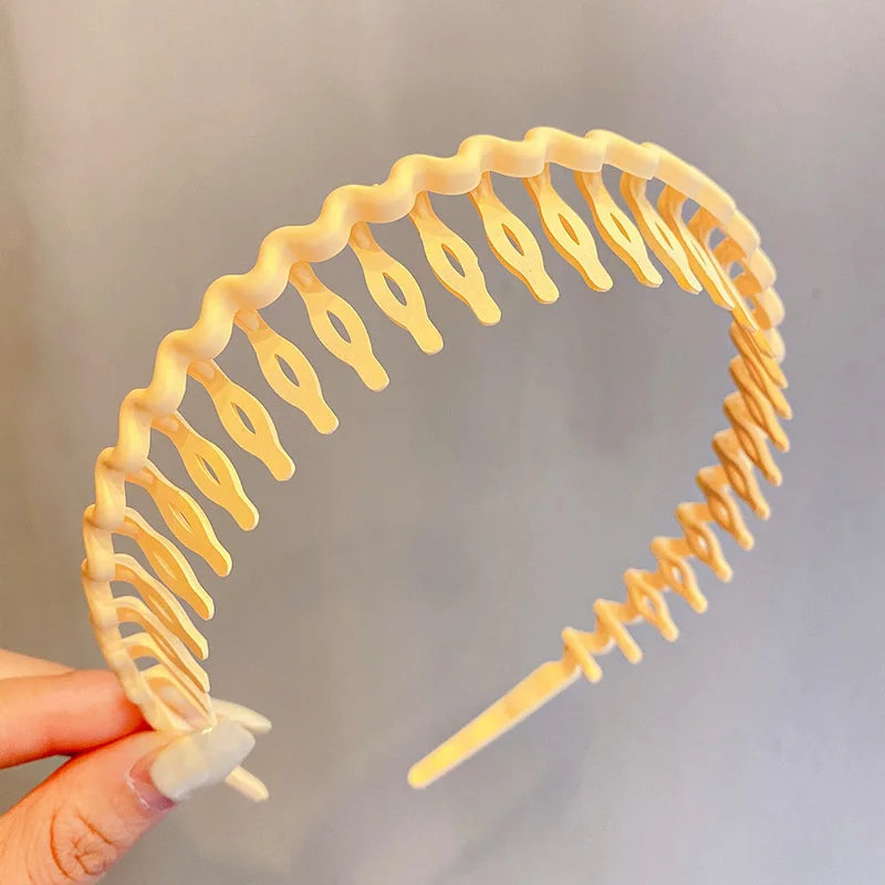 Elegant Solid Color Wave Hairbands For Women Trendy Toothed Non-slip Hair Combs Hair Accessories Girl Face Wash Sports Headbands