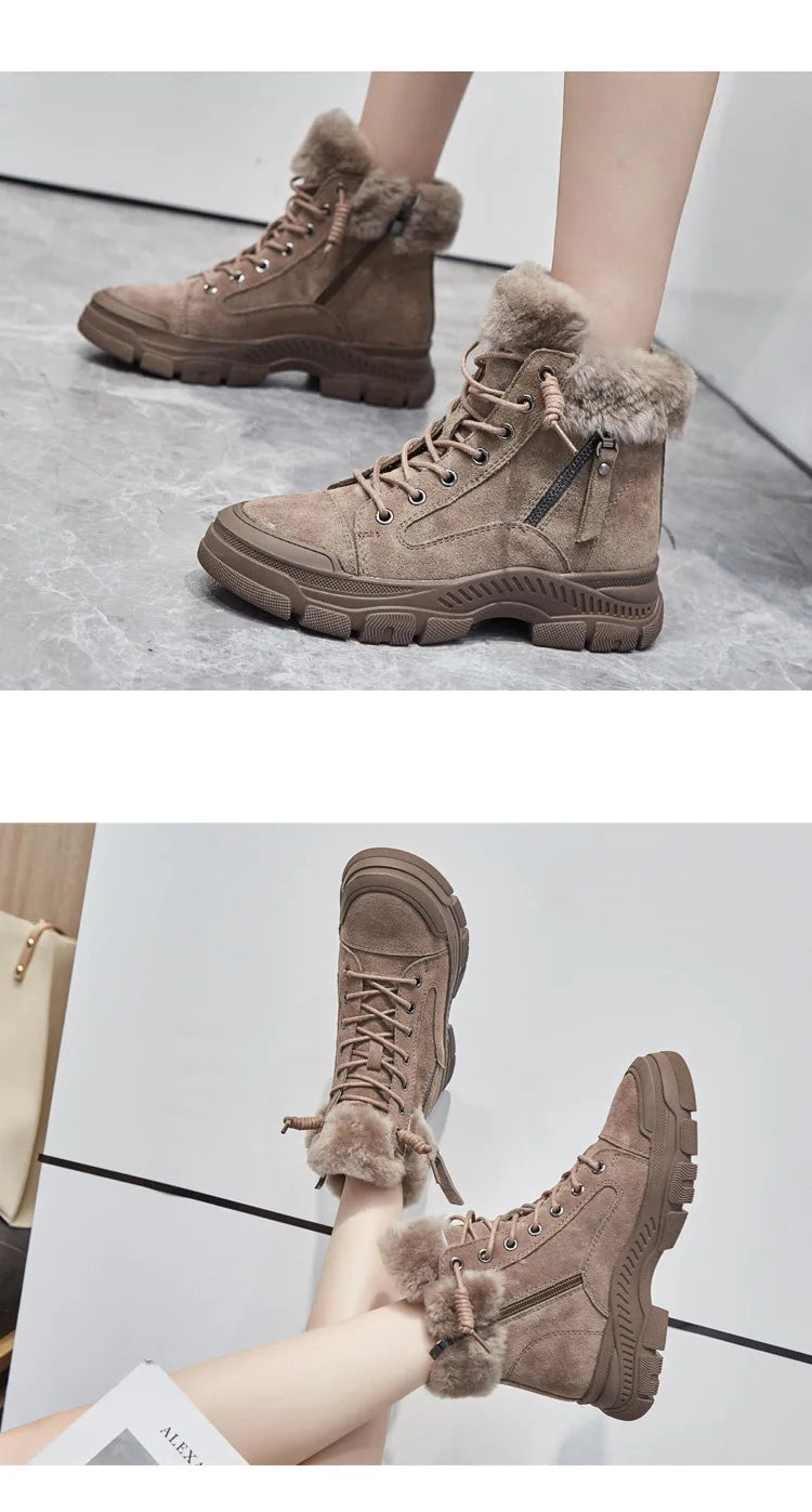 GKTINOO 2026 Winter Shoes Women Snow Boots Thick Sole Warm Plush Winter Shoes Genuine Leather Suede Women Ankle Boots Sneakers