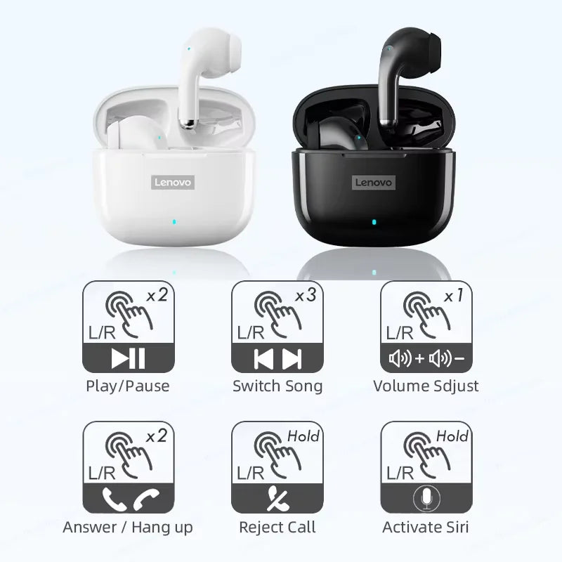 New Lenovo LP40 Pro Bluetooth V5.3 Earphones Punchy Bass Sound Headset Full Compatible Low Latency Game Sports Music Headphones
