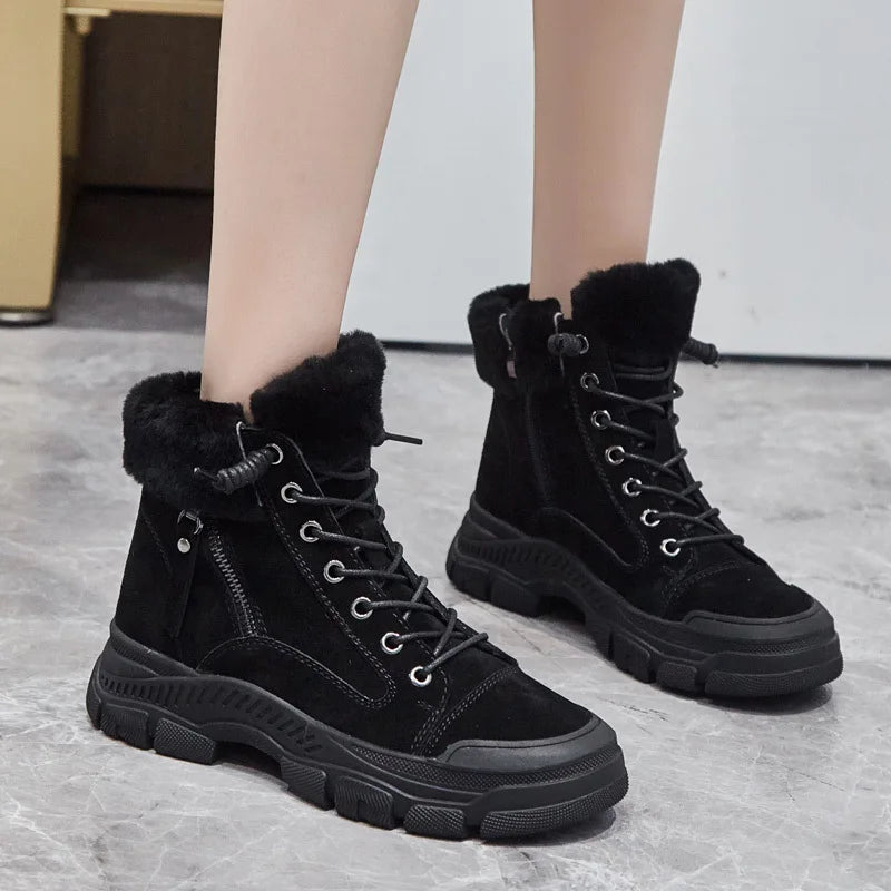 GKTINOO 2026 Winter Shoes Women Snow Boots Thick Sole Warm Plush Winter Shoes Genuine Leather Suede Women Ankle Boots Sneakers