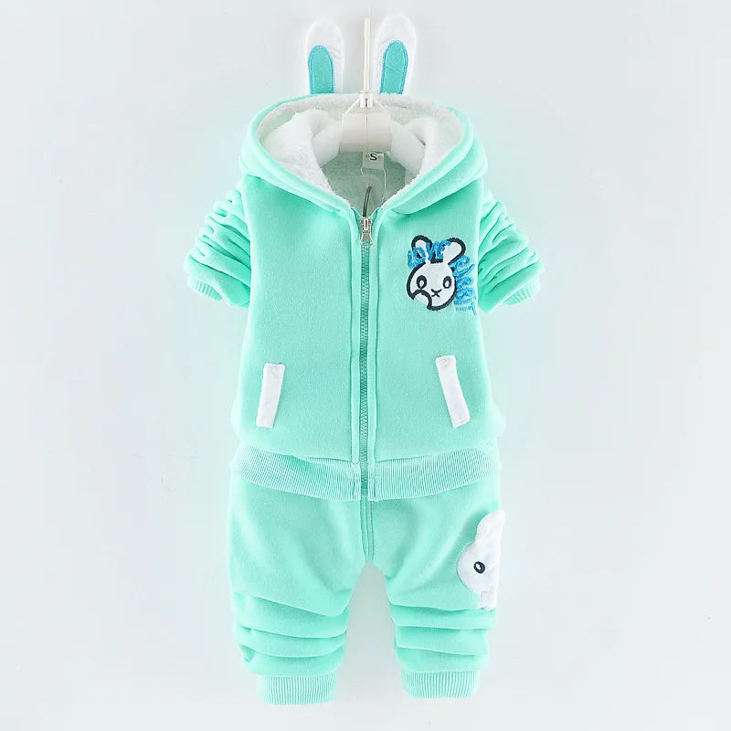2026 New Baby Boys Girls Christmas Cartoon Winter Hooded Plush Warm Vest Coat+Sweatshirt+Pants 3Pcs Infant Children Sports Suit