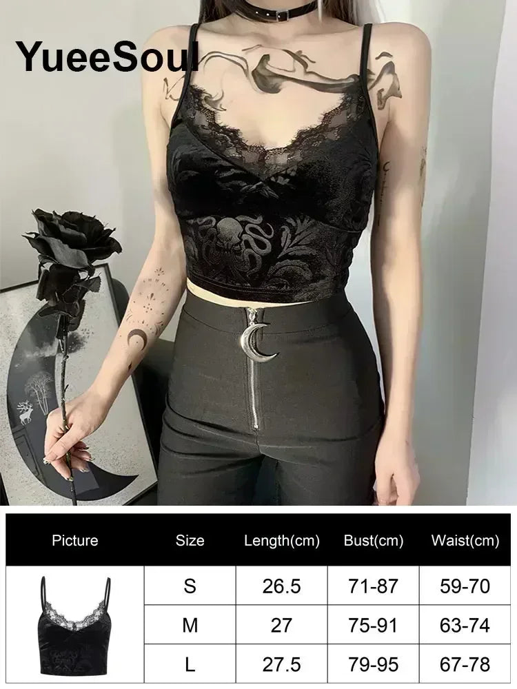 Gothic Crop Tops Black Spaghetti Strap Mesh Slim Corset Tops 2026 New Goth Punk Grunge Fairy Core Sexy Y2K Halloween Clothing