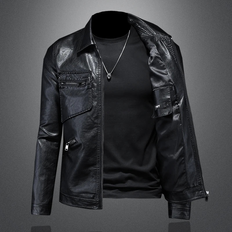 2024 Autumn and Winter New Men's Fashion Handsome Trend Business Leisure Lapel Motorcycle Leather Coat Slim Stylish Man  M-4XL