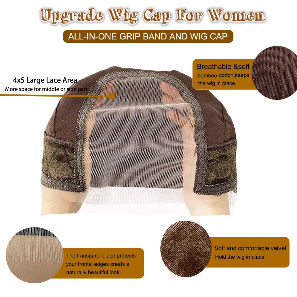 Wig Cap Lace Non-Slip Wig Caps for Women Wig Grip Cap for Keeping Wigs in Place Wig Cap with Grip Band Make Your Wigs Glue