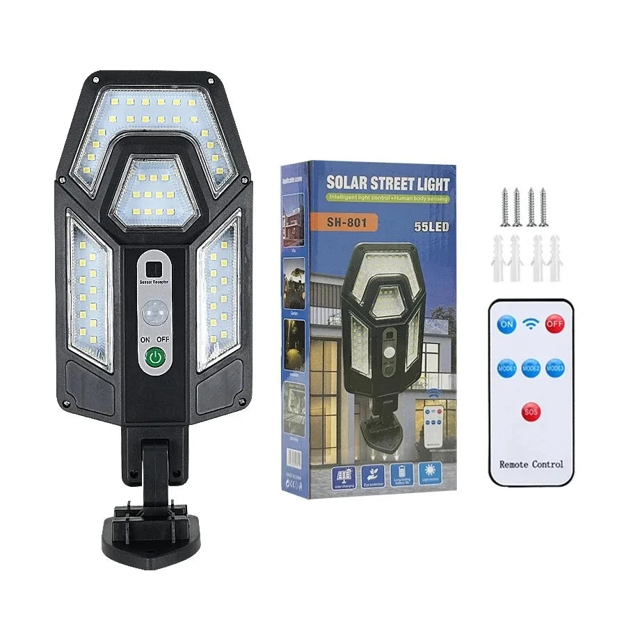 1/2/4/6/10PCS 100 LED Solar Wall Lamp 4 Sides Luminous With Motion Sensor Outdoor Garden Courtyard Waterproof Wall Light