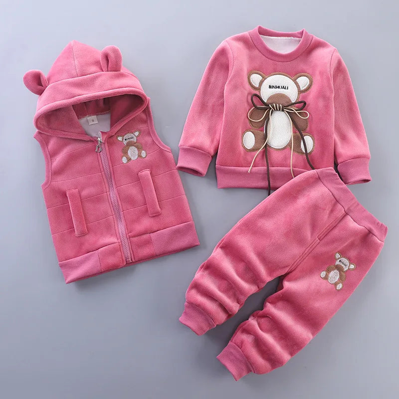 Children's Winter Padded Clothes Suit Boys Girls hooded Thickened Cotton Quilted Trousers0-5T Baby Home Service 2-Piece Set