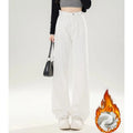 Winter Korean Fleece Thermal Straight Women's Jeans Girls Snow Warm Casual High Waist Denim Pants Lady Daily Loose Leg Trousers