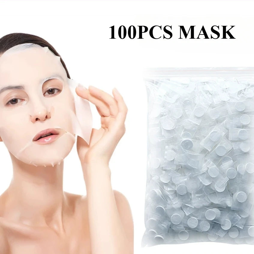 100pcs Disposable Compressed Facial Mask Portable Travel Non-woven Face Mask Skin Care Cotton Wrapped Masks Paper