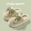 Winter Warm Fur Slippers for Women Cute bow House Non Slip Soft Shoes Comfort Flat Heel Home Indoor Bedroom Plush Slippers