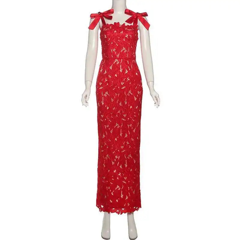 Townlike Hollow Out Slim Bodycon Christmas Dress Women 2026 Summer Dress Bow Embroidery Maxi Long Sexy Party Dresses