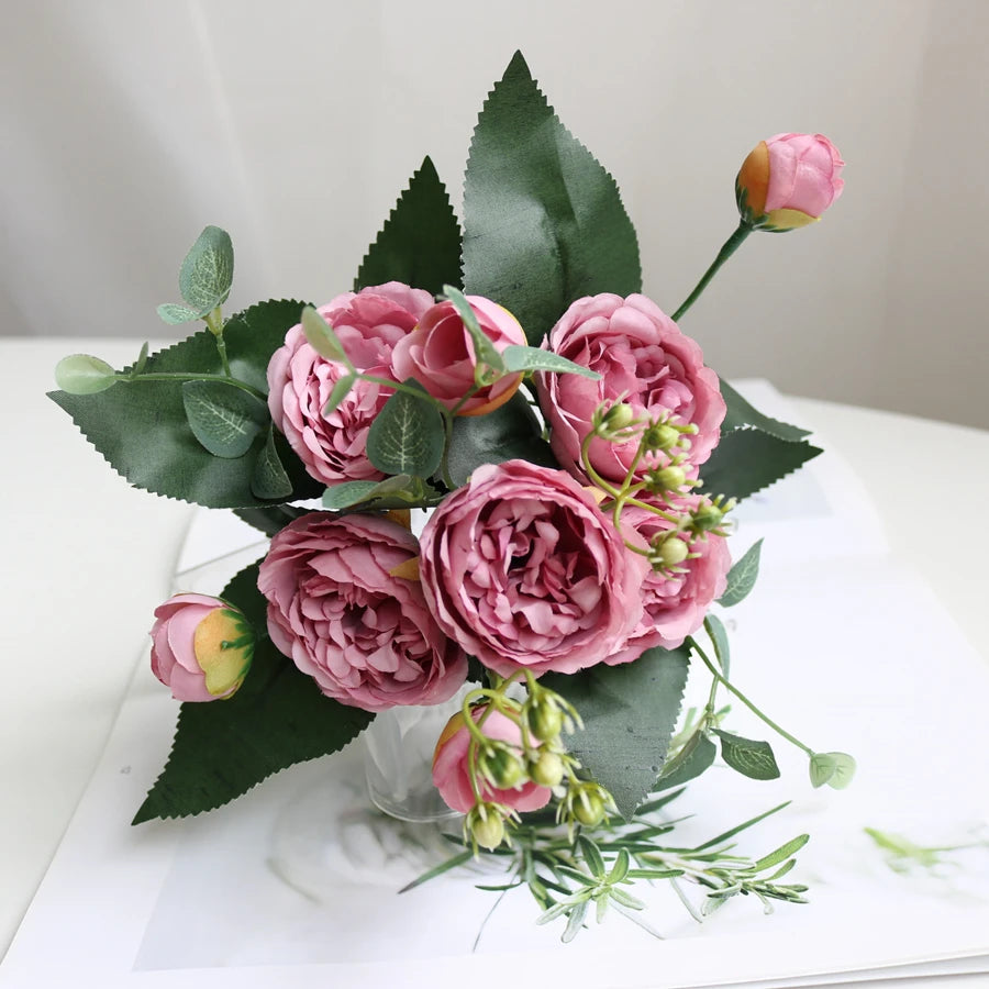 1Pc Silk Rose Artificial Flower Peony Outdoor UV Protection Wedding Wreath Bridal Bouquet Festival Decor Vase Home Room Diy Gift