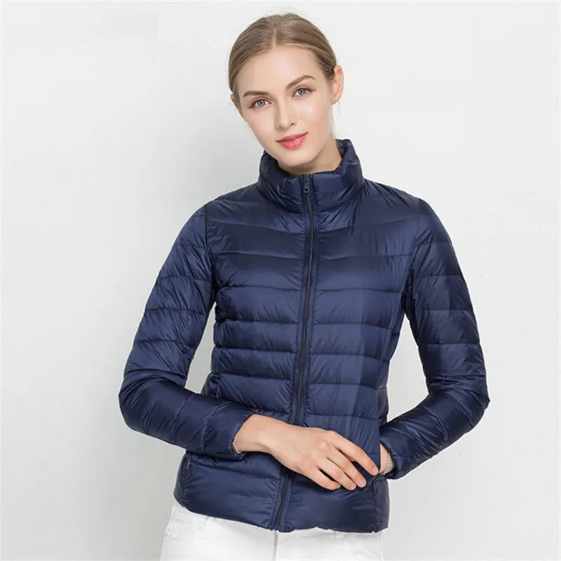 Johnature 2026 New Women Coat Autumn Winter White Duck Down Jacket Solid Colors Warm Slim Zipper Fashion Light Down Coat