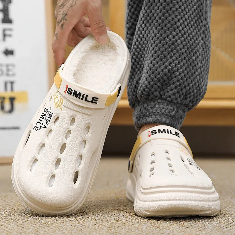 Winter Men Slippers Warm Furry Garden Shoes Soft Indoor Home Cotton Shoe EVA Plush Slides Casual Outdoor Comfortable Fur Crogs