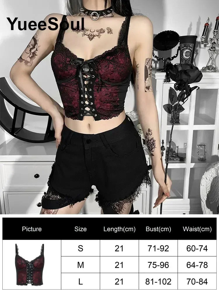 Gothic Crop Tops Black Spaghetti Strap Mesh Slim Corset Tops 2026 New Goth Punk Grunge Fairy Core Sexy Y2K Halloween Clothing