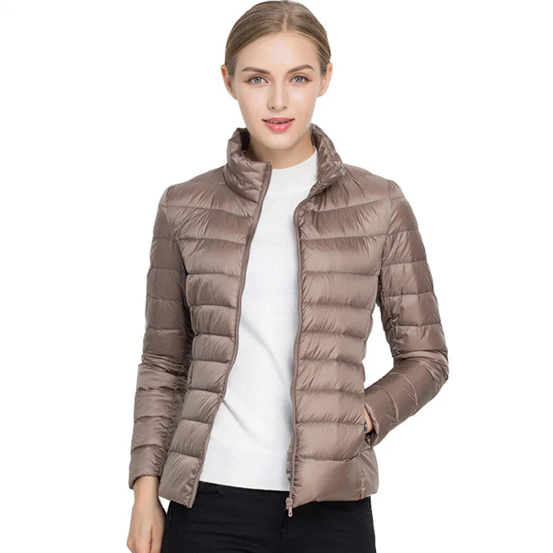 Johnature 2026 New Women Coat Autumn Winter White Duck Down Jacket Solid Colors Warm Slim Zipper Fashion Light Down Coat