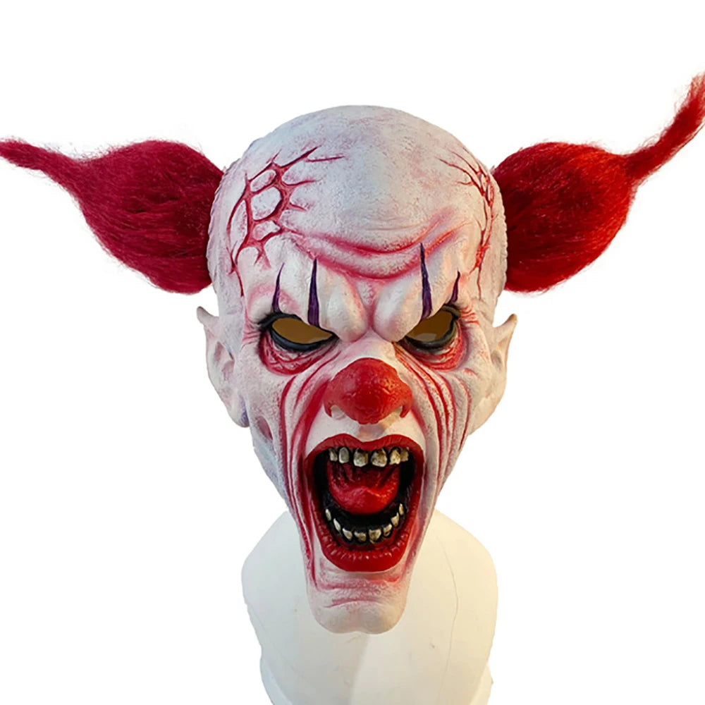 Halloween Clown mask,Scary Evil Joker Mask with Long Hair,Horror Killers Masks Costume Cosplay Props For Adult
