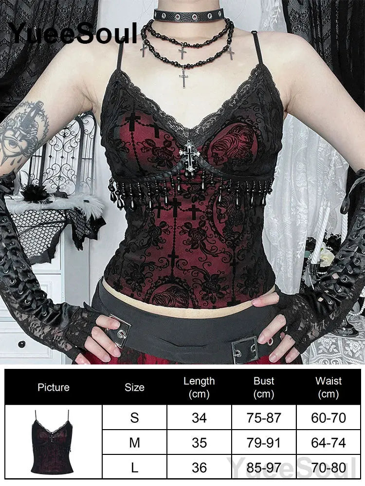 Gothic Crop Tops Black Spaghetti Strap Mesh Slim Corset Tops 2026 New Goth Punk Grunge Fairy Core Sexy Y2K Halloween Clothing