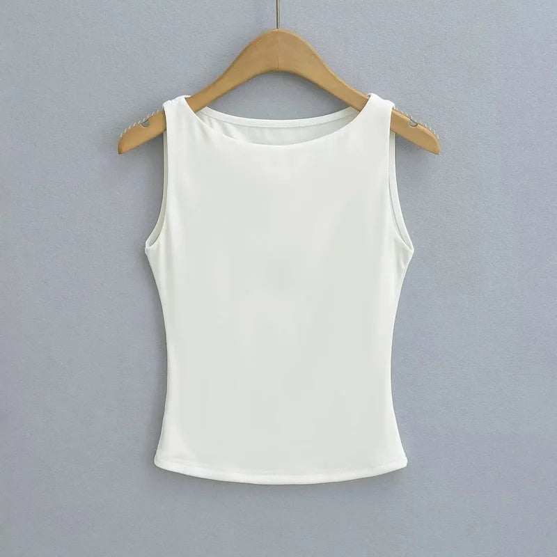 Women's Double Layer Boat Neck Soft Slinky Tank Top Comfortable Stretchy Casual Sleeveless Top in Various Colors