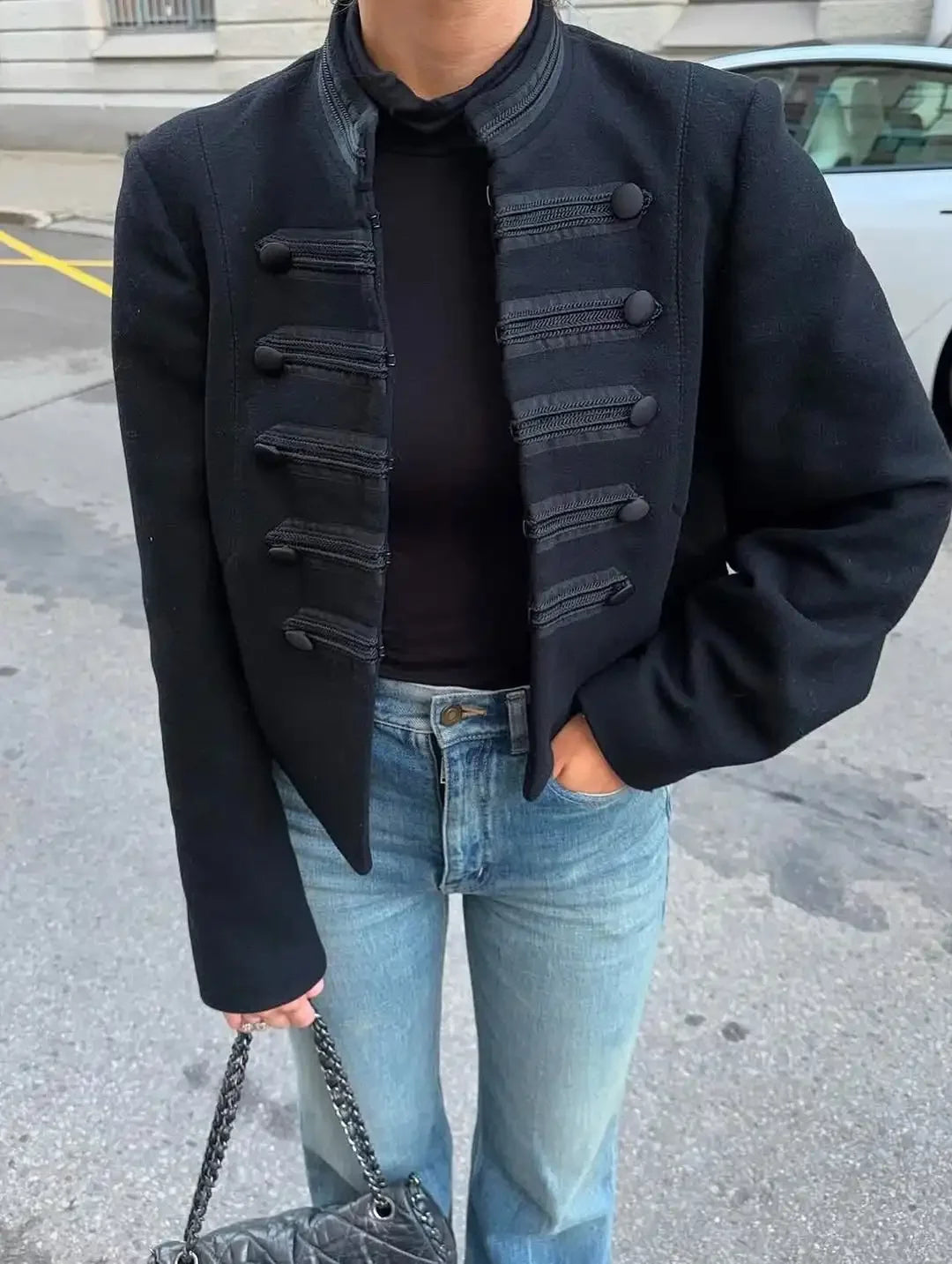 Women Chic Denim Military Jacket Casual Solid Stand Collar Single Breasted Napoleon Jackets 2026 New Lady Daily Street Outerwear