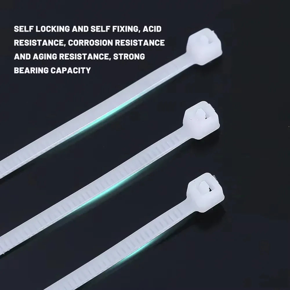 100PCS Plastic Nylon Cable Ties Self-locking Cord Ties Straps Adjustable Cables Fastening Loop Home Office Wire Zip Ties