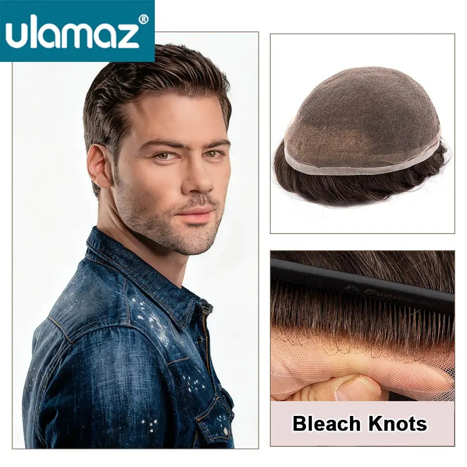Male hair Prosthesis Full Lace Men's Wig Double Knots Man Wig Human Hair Toupee Breathable Hair System For Man Hair Prosthesis