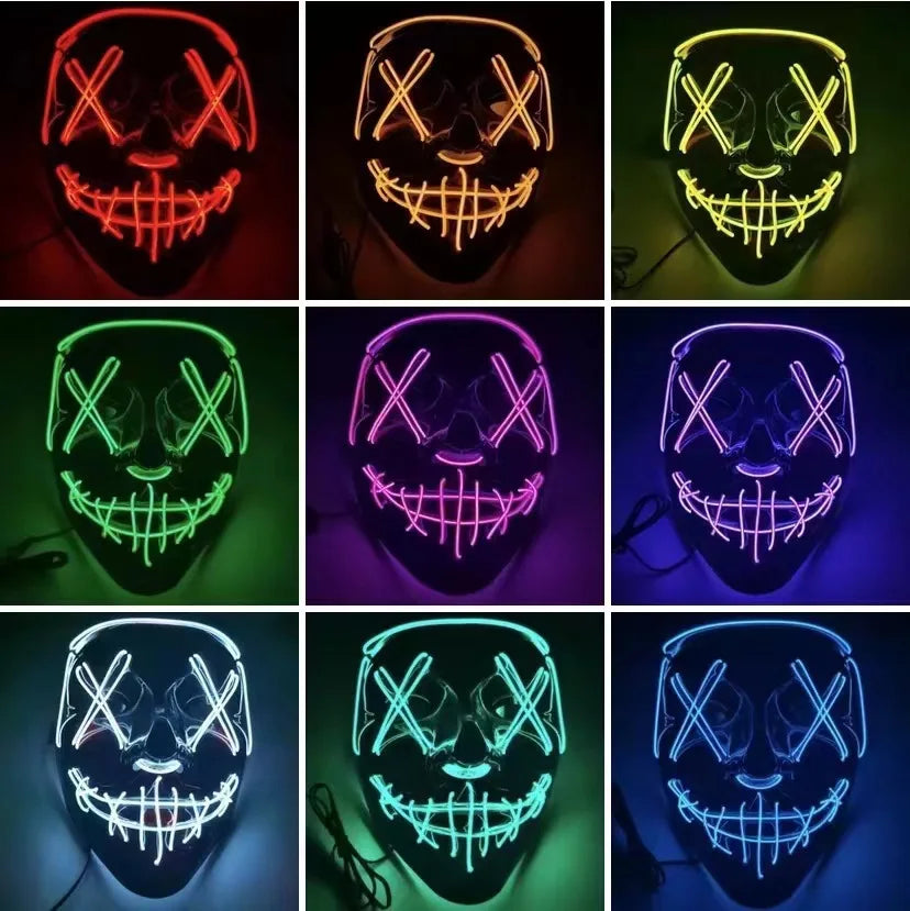Wireless Halloween Neon LED Purge Mask Masque Masquerade Party Masks Light Grow in the Dark Horror Mask Glowing Masker