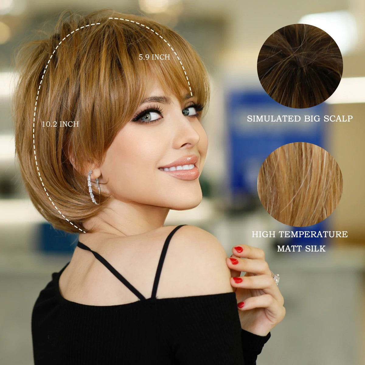 7JHH WIGS Short Bob Wig Ombre Blonde Wig for Women Daily Party Natural Synthetic Hair Wig with Bangs Heat Resistant Fiber