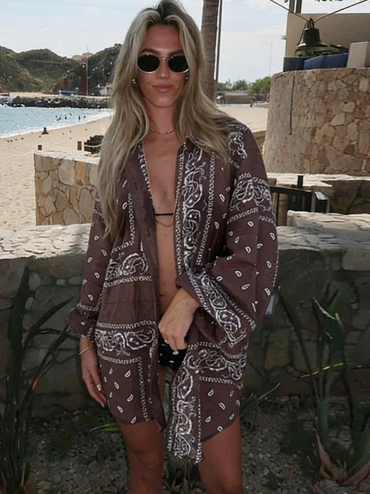 Fashion Lightweight Floral Print Oversized Coat & Square Scarf Skirt & Long Pants For Women Lady 2026 Holiday Streetwear Outfits