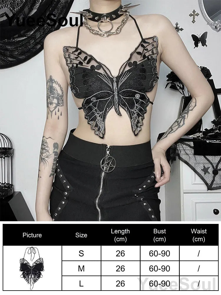 Gothic Crop Tops Black Spaghetti Strap Mesh Slim Corset Tops 2026 New Goth Punk Grunge Fairy Core Sexy Y2K Halloween Clothing