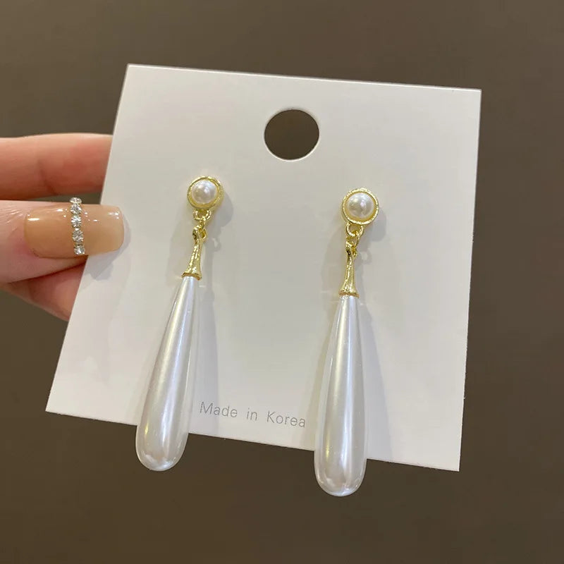 New Long Water Droplet Dangle Earrings for Women Wedding Party Elegant Imitation Pearl Drop Earrings Trendy Retro Jewelry Gift