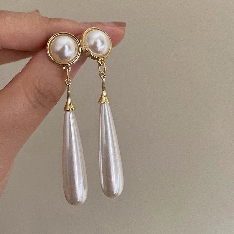 New Long Hanging Earrings for Women Imitation Pearl Water Drop Pendants Exaggerated Dangle Earrings Elegant Wedding Ear Jewelry
