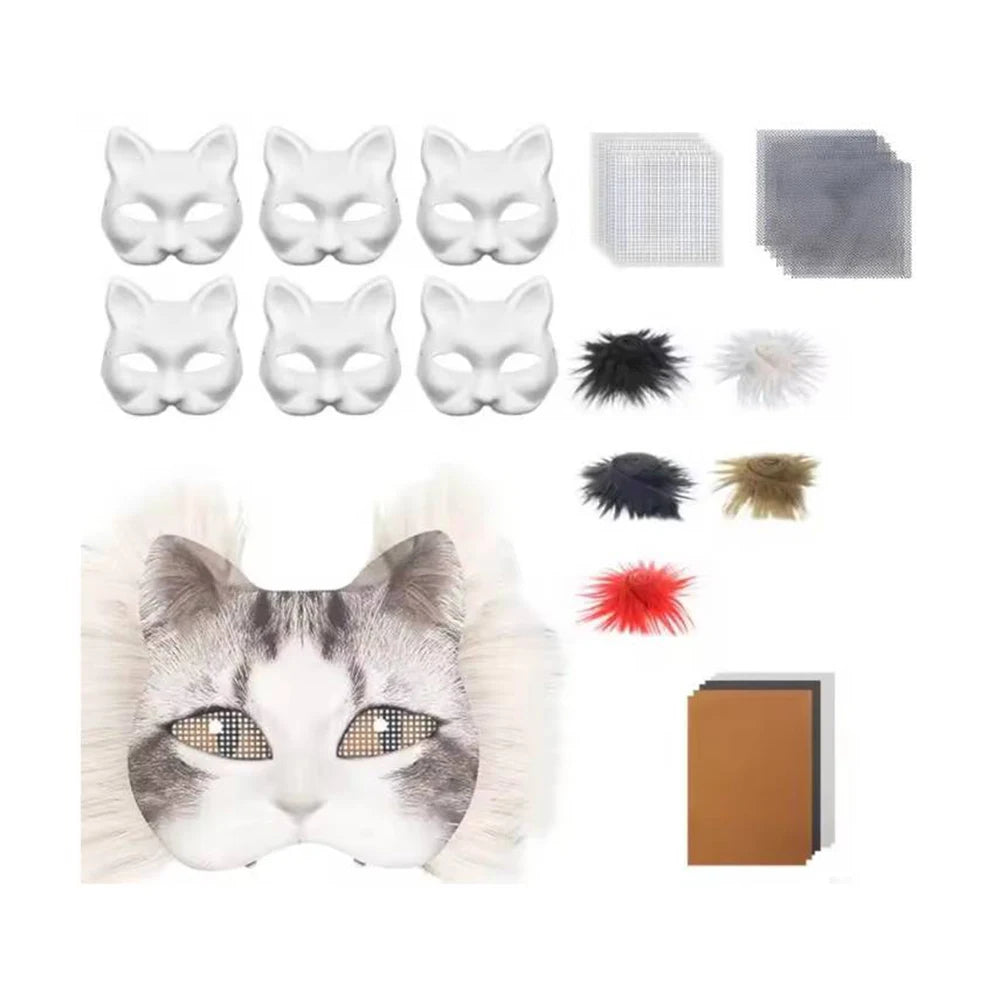 DIY Paper Therian Masks White Cat Masks Blank DIY Halloween Mask Animal Half Facemasks Masquerade Cosplay Party Christmas Gifts
