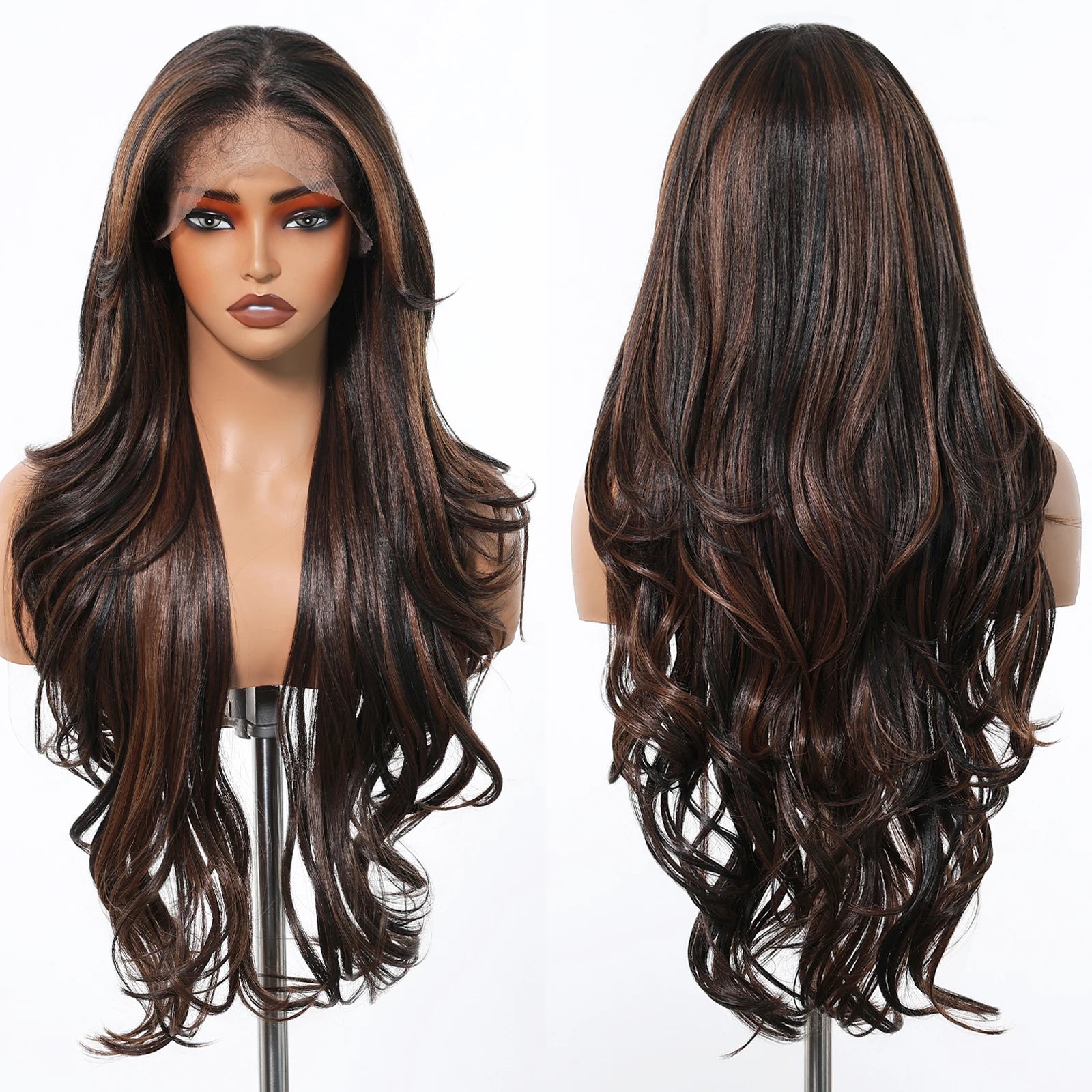 Gray White Highlight Synthetic Wigs 13*6 Transparent Swiss Lace Frontal Wigs Body Wave Long Curly Wigs for Women Elder Mommy Wig