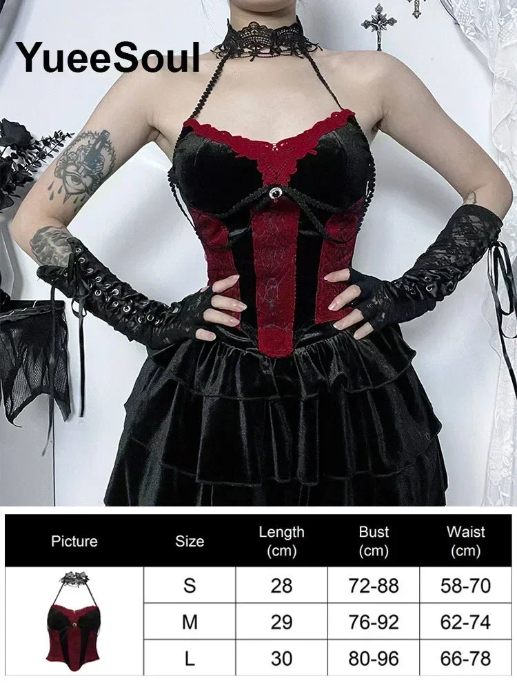 Gothic Crop Tops Black Spaghetti Strap Mesh Slim Corset Tops 2026 New Goth Punk Grunge Fairy Core Sexy Y2K Halloween Clothing