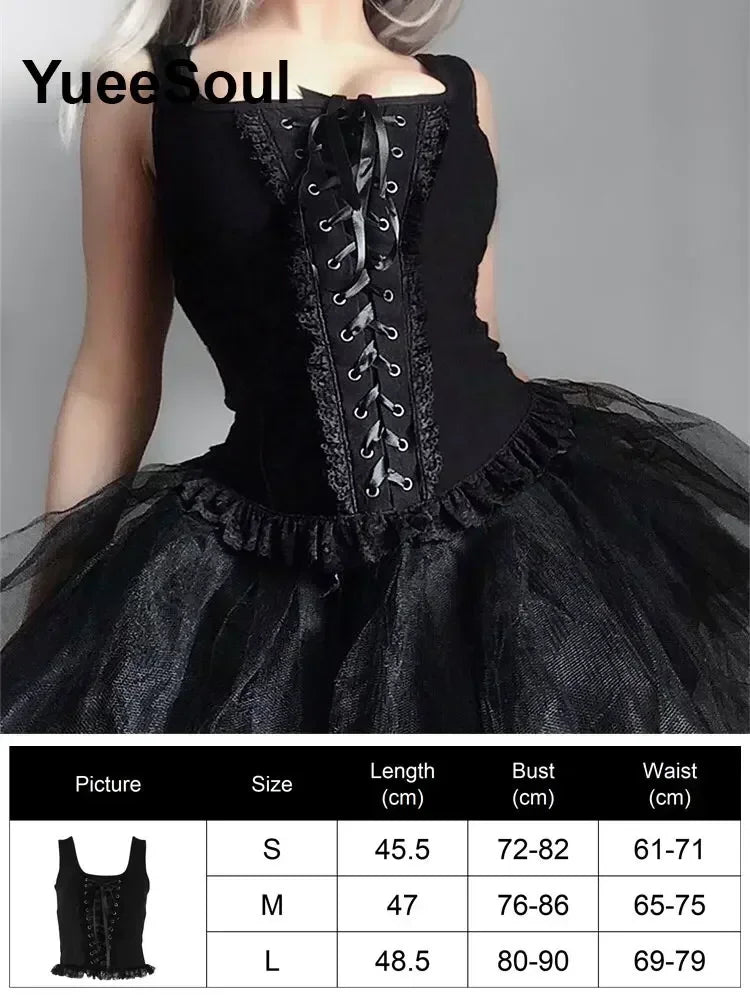 Gothic Crop Tops Black Spaghetti Strap Mesh Slim Corset Tops 2026 New Goth Punk Grunge Fairy Core Sexy Y2K Halloween Clothing