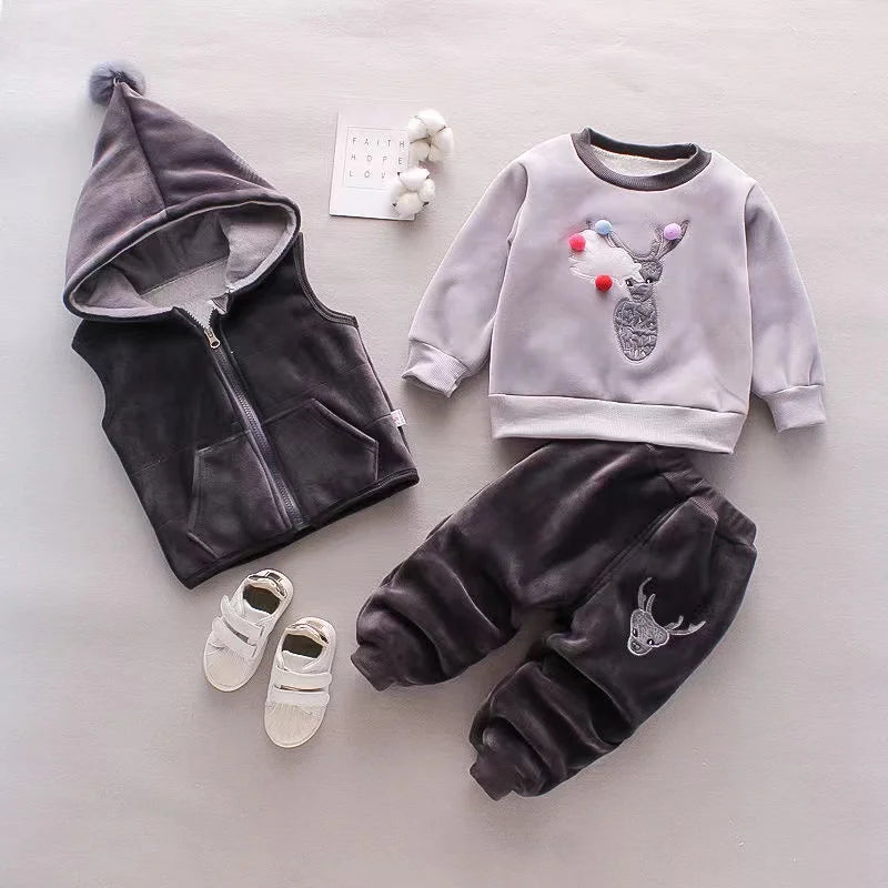 3Pcs Newborn Clothes Baby Girl Clothes Sets Infant Outfit Autumn Winter Vest+Sweater+ Pants Toddler Clothing Set Warm Suits 0-4Y