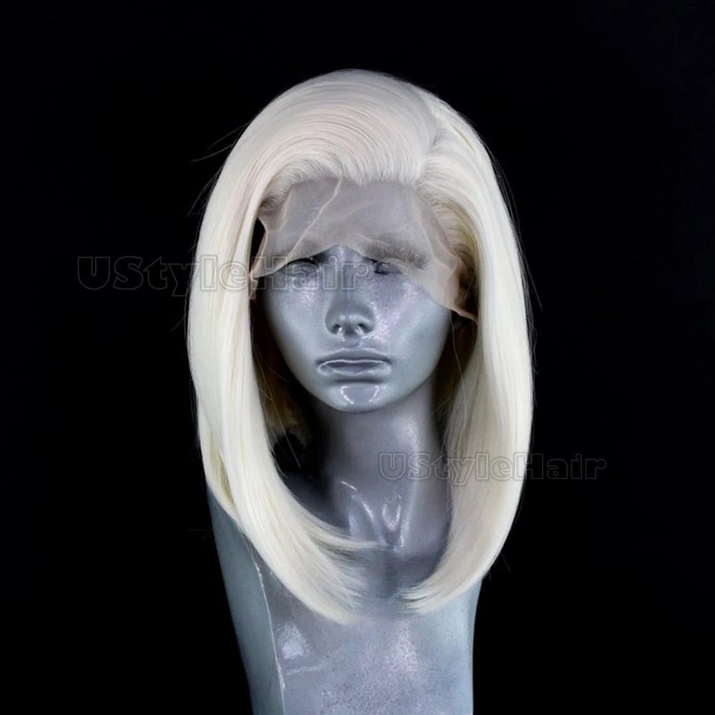 Platinum Blonde Short Bob Wig 13x4 Lace Front Synthetic Hair Wigs for Women Natural Hairline Glueless Daily Use Cosplay Party