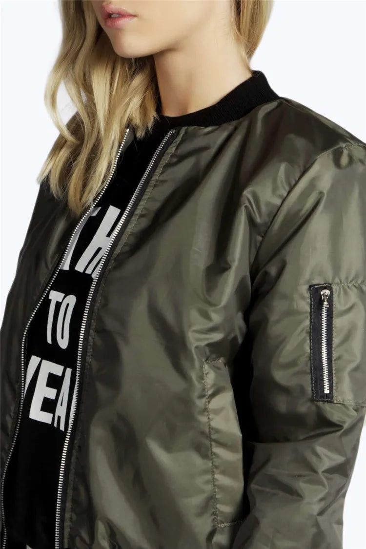 Autumn New Short Jackets for Women Vintage High Street O-neck Bomber Jacket Female Fashion Zipper Long Sleeve Coat Woman