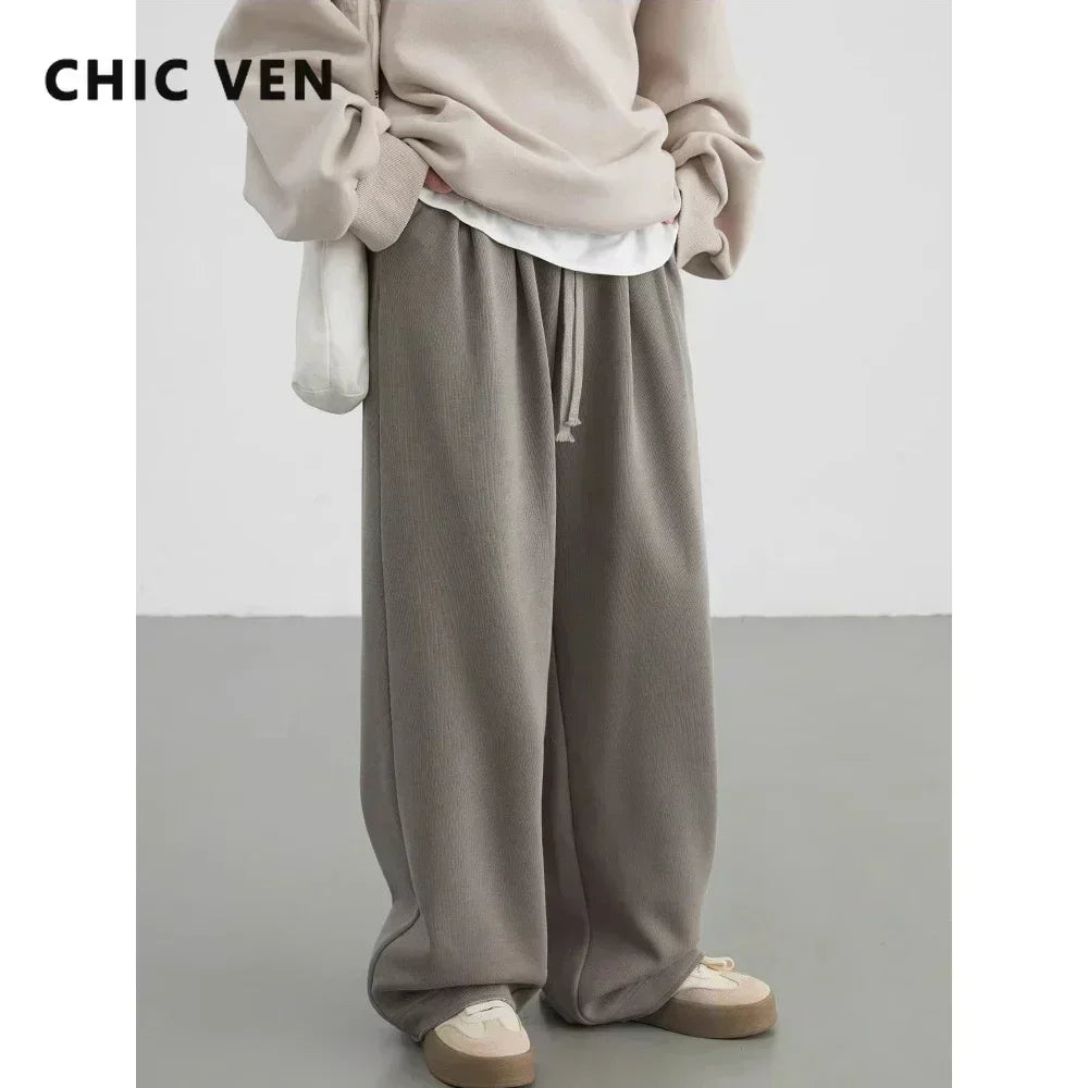 CHIC VEN Women's Pant Streetwear Solid Loose New Drawstring Sports Casual Trousers High Waisted Pants Autumn Winter 2026