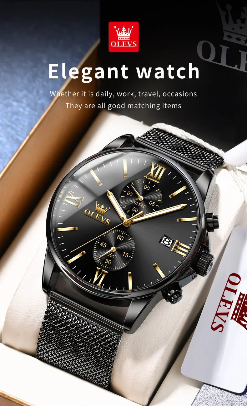 OLEVS 2886 Mens Watch Business Luxury Quartz Watch Waterproof Luminous Watch For Man  Multifunctional Chronograph Watch Original