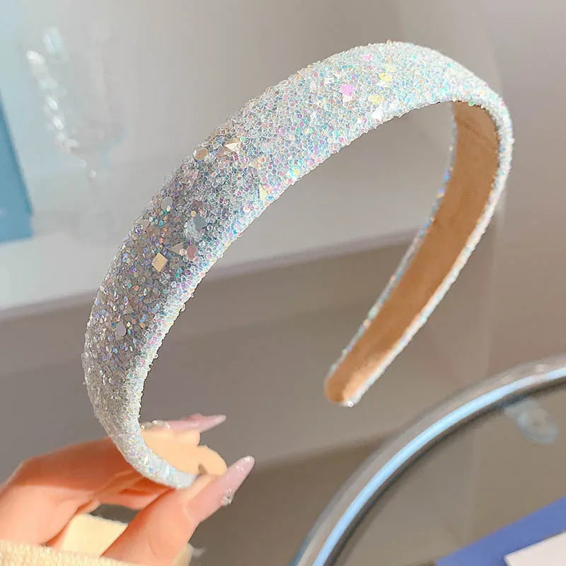 New Korean Style Sponge Headband for Women Elegant Gold Label Blue Wide Brimmed Hair Band Fashion Girl Face Wash Hair Hoop