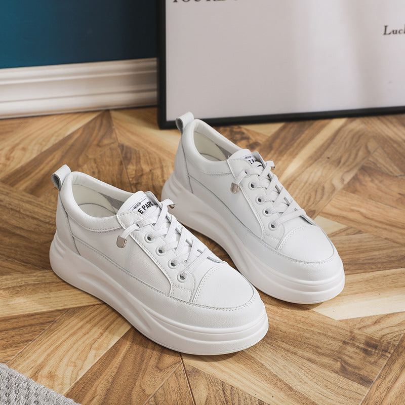 Fujin 4.5cm Genuine Leather Women Shoes Platform Flats Breathable Women Mesh Shoes White Sneakers Spring Autumn Summer Shoes