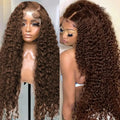 Colored Chocolate Brown Curly 13x4 Lace Front Human Hair Wig 13x6 Brazilian Deep Wave Transparent Lace Frontal Wig