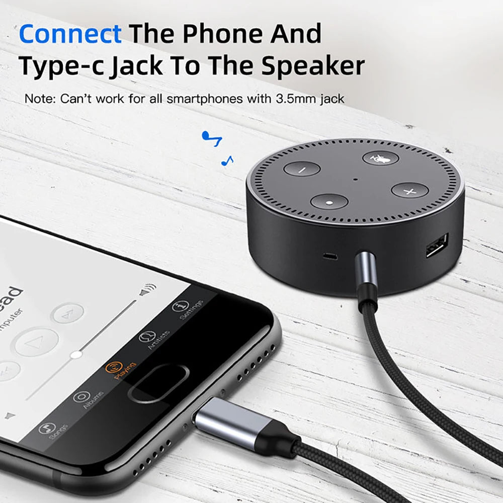 0.5m/1m/1.5m/2m Audio extension cord USB C To 3.5mm Audio line Car Video Headphone Speaker Adapter Type C To 3.5Mm Jack AUX Cord