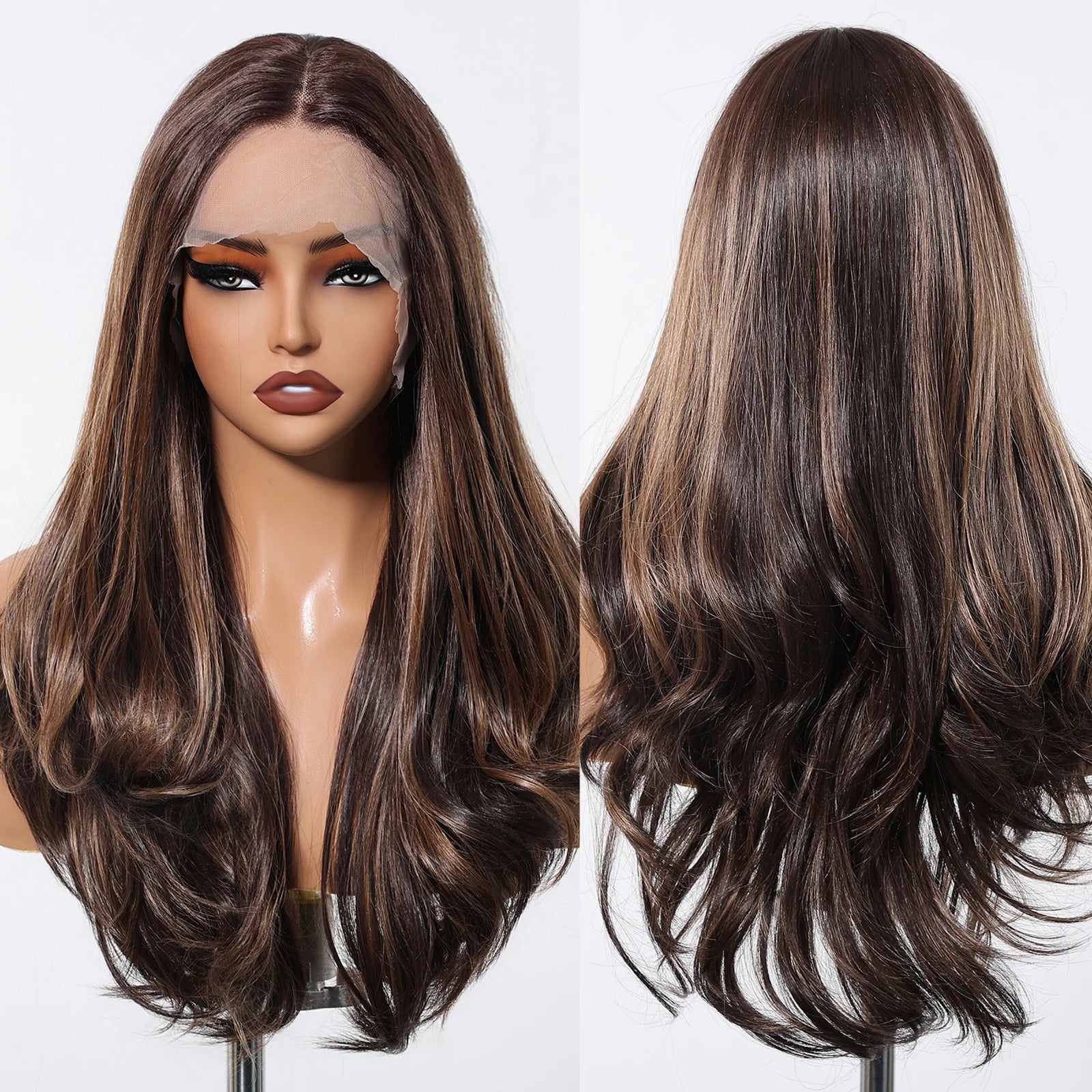 Gray White Highlight Synthetic Wigs 13*6 Transparent Swiss Lace Frontal Wigs Body Wave Long Curly Wigs for Women Elder Mommy Wig