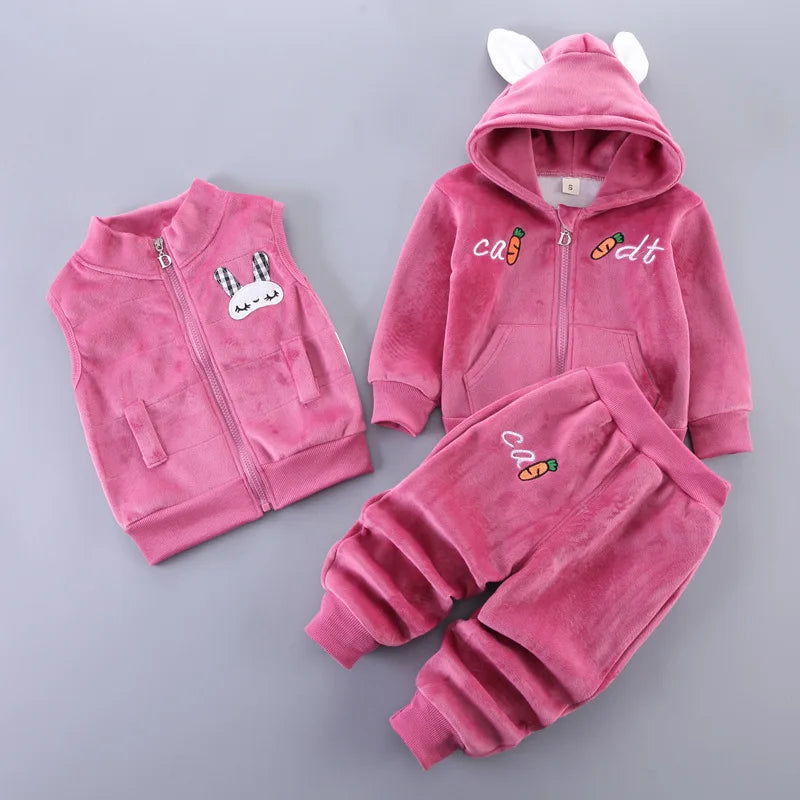 Children's Winter Padded Clothes Suit Boys Girls hooded Thickened Cotton Quilted Trousers0-5T Baby Home Service 2-Piece Set