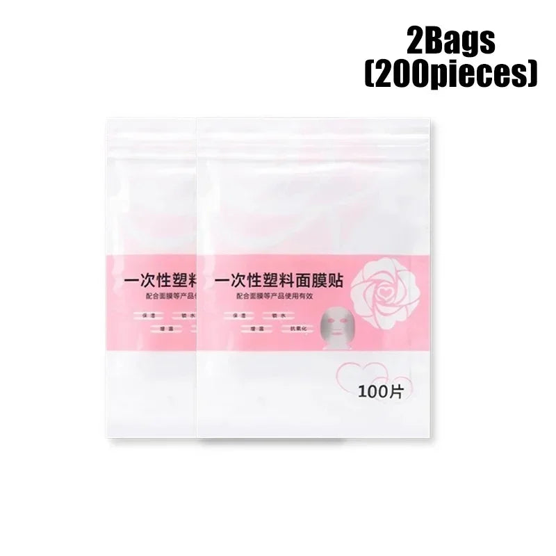 500-100PCS Disposable Plastic Film Full Face Cleaner Mask Neck Stickers Paper Transparent Masks Wrap Facial Beauty Makeup Tools