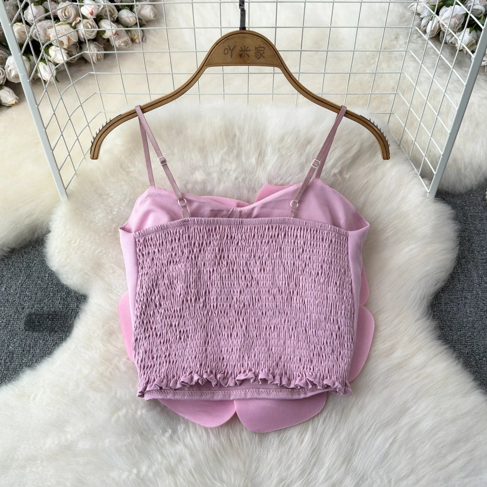 Stretchy Back Camis Slim Woman Solid Big Flower Tank Girl 2026 Summer Crop Top for Female Camisole