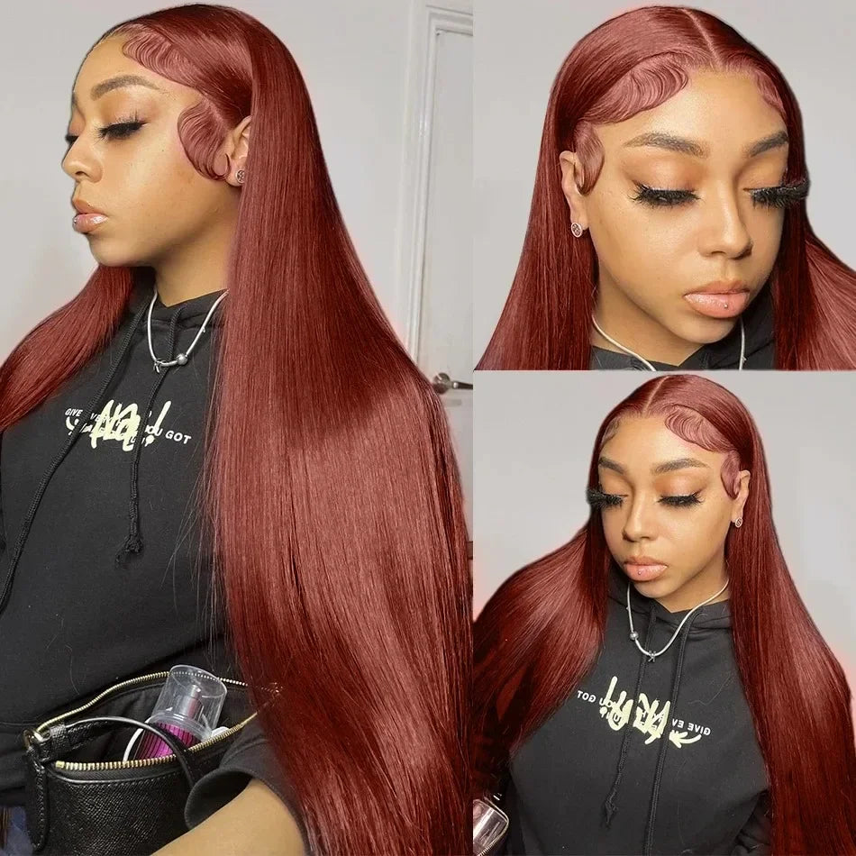 36 inch Reddish Brown Straight Wigs 13x6 HD Lace Human Hair Wig Pre Plucked Brazilian Colored Lace Frontal Wigs Human Wig 180%